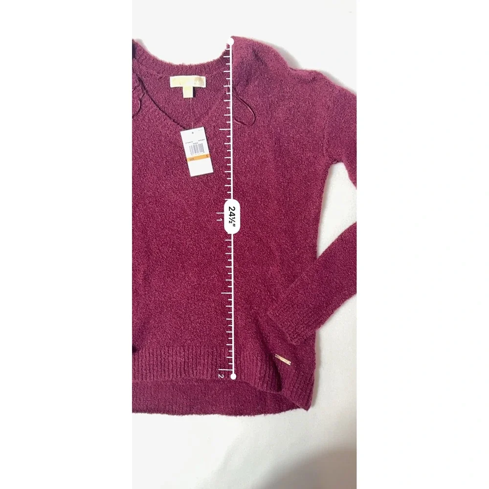 Michael Kors Burgundy V-Neck Merino Wool Alpaca Blend Sweater QF76DN67PU NWT S‎